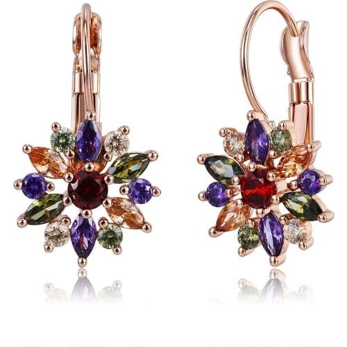 ZEMIOR 3 Colors Luxury Gold Color Flower Stud Earrings With Cubic Zirconia Women Earring Birthday Gift Fashion Jewelry Hot Sale