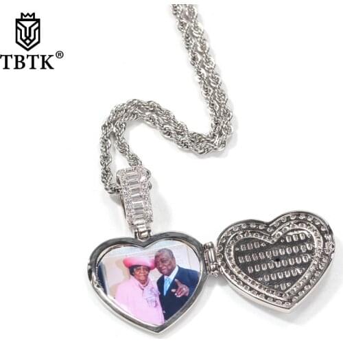 TBTK Hiphop Heart Shape Custom Photo Locket Frame Pendant Engraved Name Fashion Memory Jewelry for Couple Valentines Day Gift