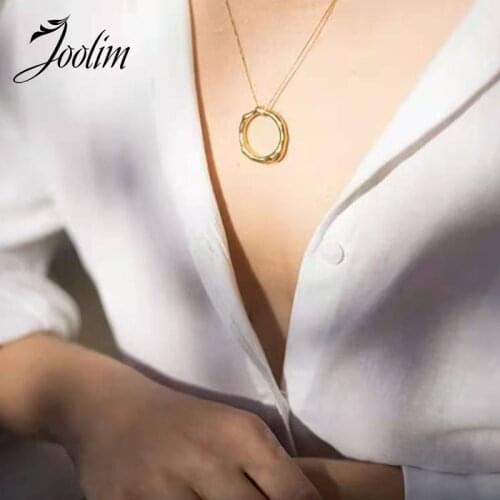 JOOLIM Jewelry Wholesale Gold Finish Irregular Ring Pendant Necklace Stainless Steel Necklace