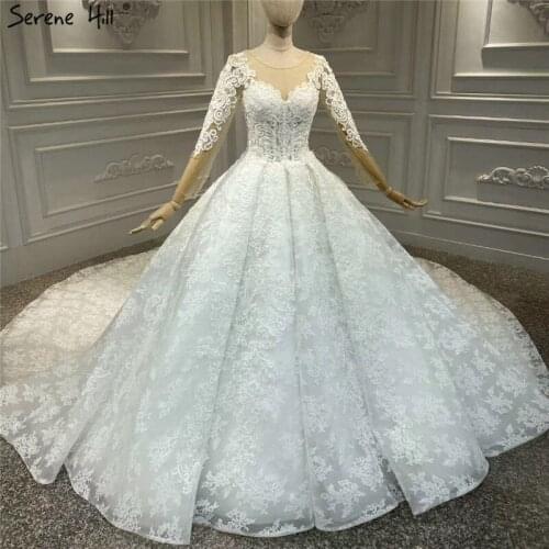 Long Sleeves Beading Handmade Wedding Dress 2020 White Luxury Vintage O-Neck Zipper Flowers Bride Gowns BHA2314 Couture Dress