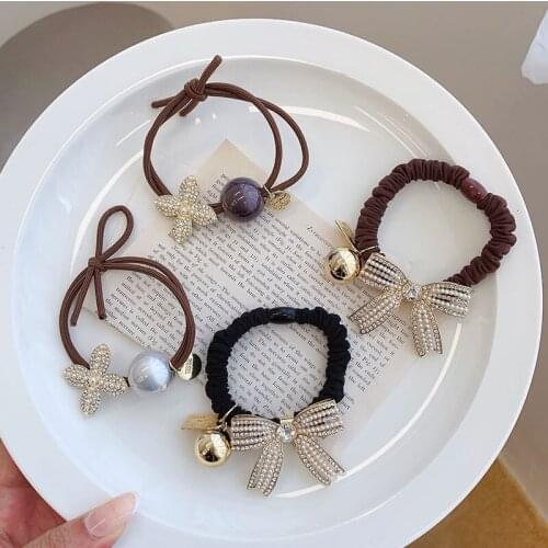 20PCS/Lot Super Flash Flower Pearl Hair Elastic Simple Temperament Flash Diamond Ball Hair Elastic Hair Accessories for Women