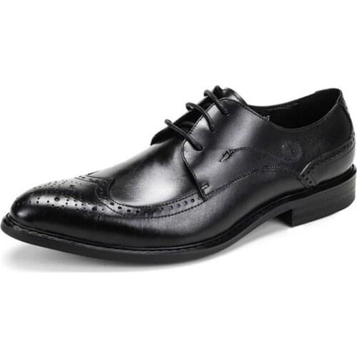 Autumn Men leather shoes business dress suit shoes men brand Bullock genuine leather black formal wedding mens shoes