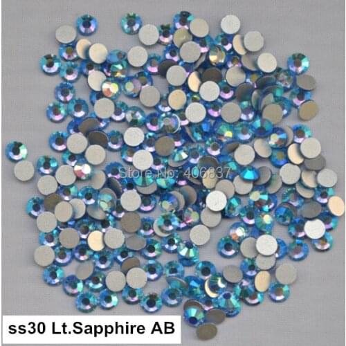 Free Shipping! 288pcs/Lot, ss30 (6.3-6.5mm) Light Sapphire AB Flat Back Nail Art Non Hotfix Rhinestones