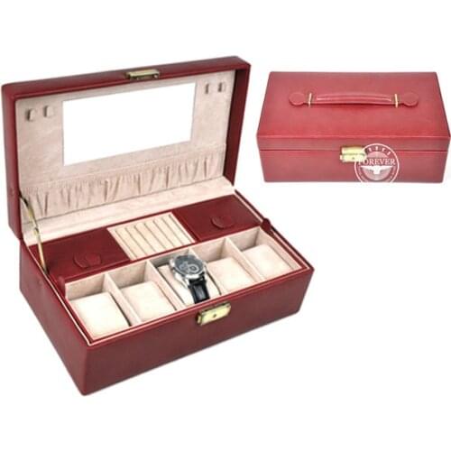Free shipping Locked watch box, jewellery box. red,brown,black three color optional