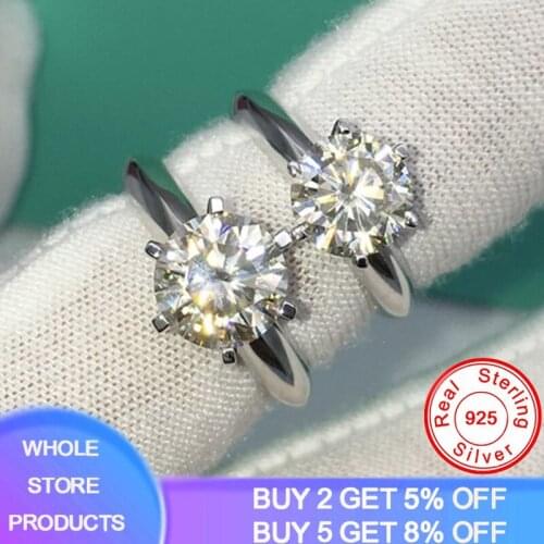 Free Sent Certificate 100% Original Solid 925 Sterling Silver 18K White Gold Wedding Rings for Women 8mm 2ct Lab Diamond Ring