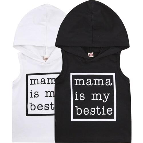 Citgeett Summer Kids Baby Boys Girls Fashion Sleeveless Letter Print Hoodie Tops Hooded Clothes