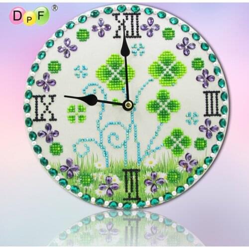 DPF DIY 5D round diamond painting lucky Clover diamond embroidery mosaic wall clock home decor art painting crafts