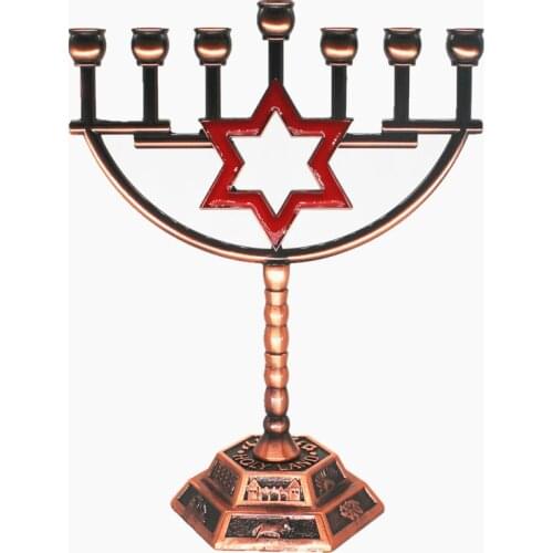 Jewish Menorah 7 Branch Metal Holder 12 Tribes JERUSALEM Star of David