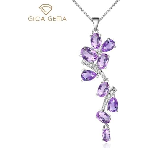 GICA GEMA Natural Amethyst Pendant 53mm 925 Sterling Sliver Leaves Pendant 2020 Trend Necklace Pendant Fine Jewelry For Women
