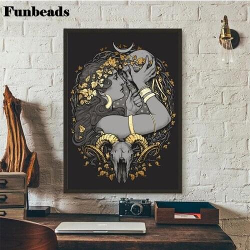 Gothic Skull Tarot Woman Pagan Diamond Painting Full Square Round diamond Loves Mosaic Cross Stitch Embroidery Decoration FF4335