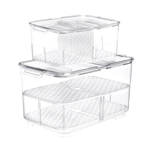 Refrigerator Food Storage Containers with Lids Kitchen Storage Seal Tank Plastic Separate Vegetable Fruit Fresh Box Stackable