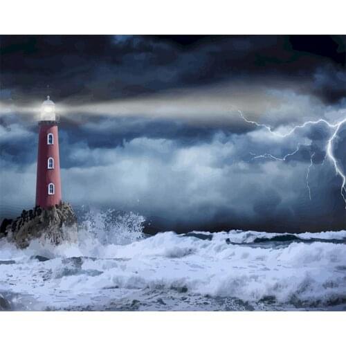 GATYZTORY Stormy Lighthouse DIY Painting By Numbers Painting Wall Art Picture Acrylic Paint By Numbers For Gift