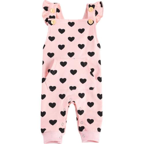 Newborn Toddler Casual Style Romper Baby Girls Sleeveless Hearts Pattern Button Down Jumpsuit With Pocket Childrens Clothing