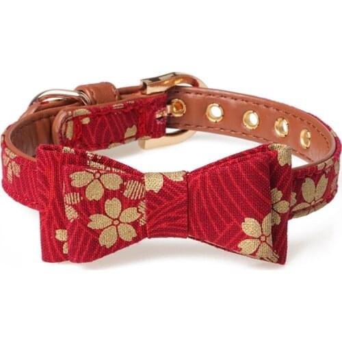 Leather Dog Collar Bandana Leash Cat Pet Collier Chain Fabric Plaid Dot Scarf for Small Middle Perro Chihuahua Teddy Pug Product