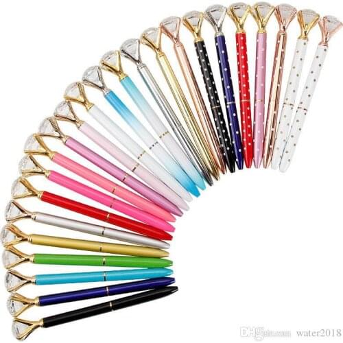 Creative Crystal Glass Kawaii Ballpoint Pen Big Gem Ball Pen With Large Diamond 11 Colors Fashion School Office Supplies