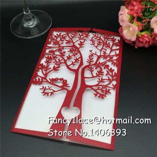Creative 30pcs/lot Customized Invitations Valentines Wedding Party Decoration laser cut Love Bird Tree Wedding Invitation cards