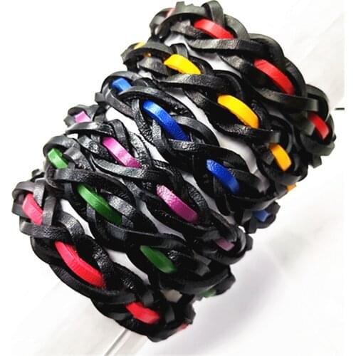 Red Yellow Genuine Leather Bracelets Brown Men Bracelets Wristband Fashion Wrap Real Leather Bracelets Women Jewelry Wholesale