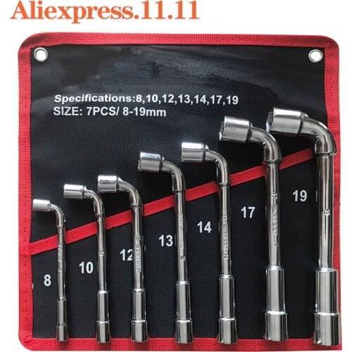 L-shaped Pipe Socket Key Wrench Set, Angled Hex Socket Spanner, with Storage Pouch Full Polished Spanner Hand Tool Kit