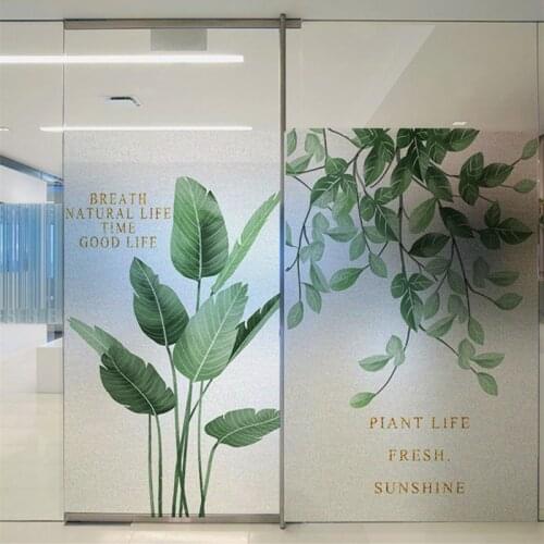 Custom size green plant leaves opaque glass stickers kids room bathroom office bedroom kids room balcony door window matte film