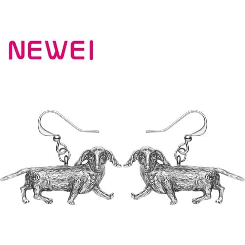 Newei Plated Antique Gold Dachshund Dog Earrings Lovely Animal Drop Dangle Jewelry For Women Kids Friends Birthday Accessories