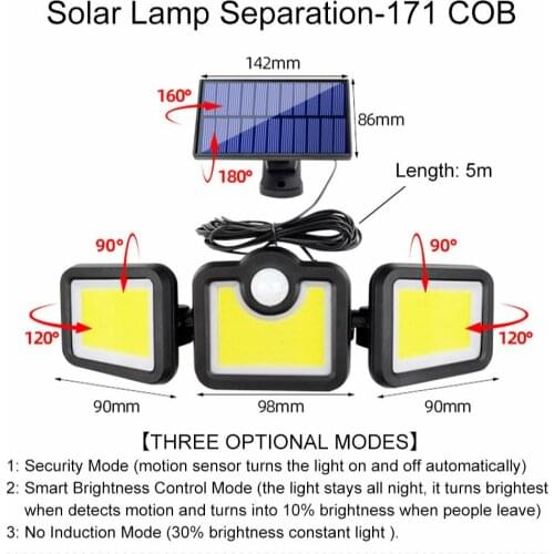 GOOGOR NEW 2021 Outdoor 171LED Solar Motion Sensor Lights 3 Adjustable Heads 270 Wide Angle Illumination Waterproof Flood Light