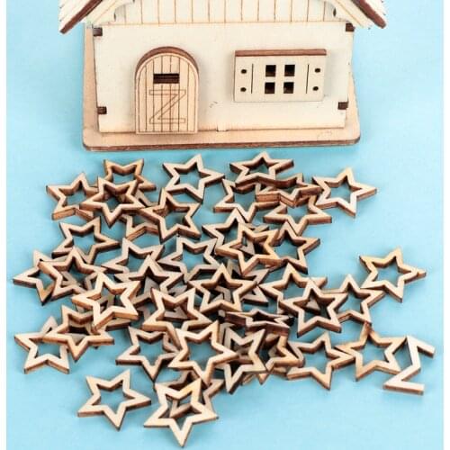 New 50pcs Hollowed Stars Arrow Shape Wooden Crafts For Arts Scrapbooking Embellishments Wedding DIY Wood Slices Home Decoration