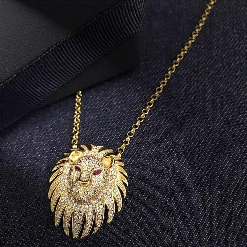 New Lion Design Exaggerated Retro Gold Color Steampunk Zirconia Necklace For Women Girls Punk Jewelry Collier Femme Zk30