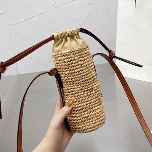 New Style Raffia Round Barrel Straw Woven Crossbody Bag Handbags Women Bags Designer Beach Bag for Women 2021 Round Straw Tote