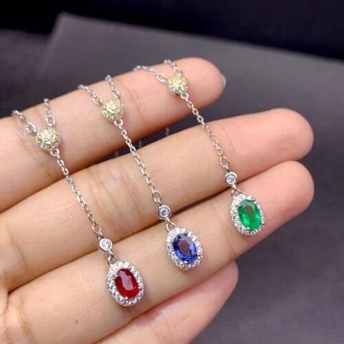 New product on the market Natural emerald ruby Sapphire Necklace 925 pure silver high-end color treasure
