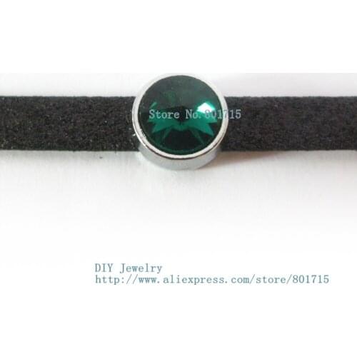 Brithday Gift birthstone--May-Dark green slide charms Internal Dia.8mm slide Charms Jewelry Finding fit 8mm wristband pet collar