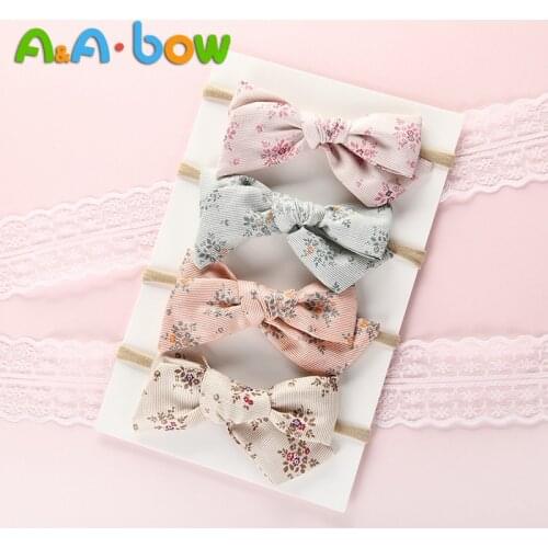 4pcs/lot Printed Bow Hair Band Nylon Headband for Baby Girls Kid Elastic Head Wrap Cute Headwear Baby Hair Accessories