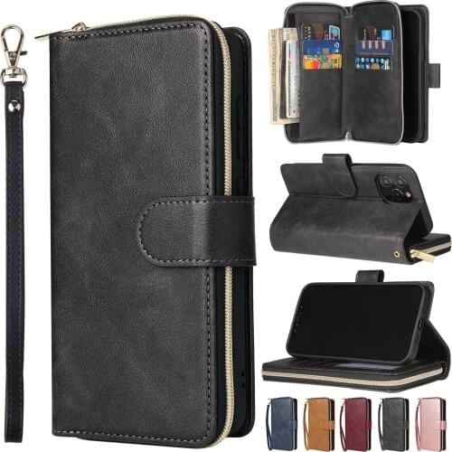 Luxury Zipper Wallet Flip Leather Case For iPhone 12 mini 11 Pro Max 6 6S 7 8 Plus X XS Max XR SE 2020 Multi Card Slots Cover