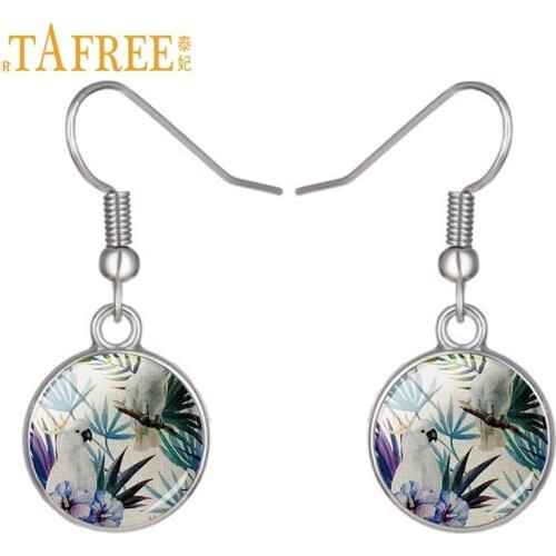 TAFREE Flower Life Tree Dangle Earrings birds Lovely Photo Glass Cabochon drop earrings send for girls women jewelry A598