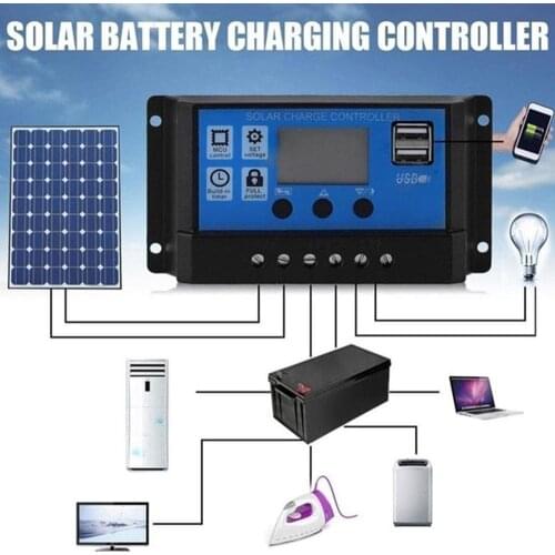 Auto Solar Charge Controller 100A/60A/50A/40A/30A/20A/10A 12V 24V PWM Controllers LCD Dual USB 5V Solar Panel PV PV Regulator