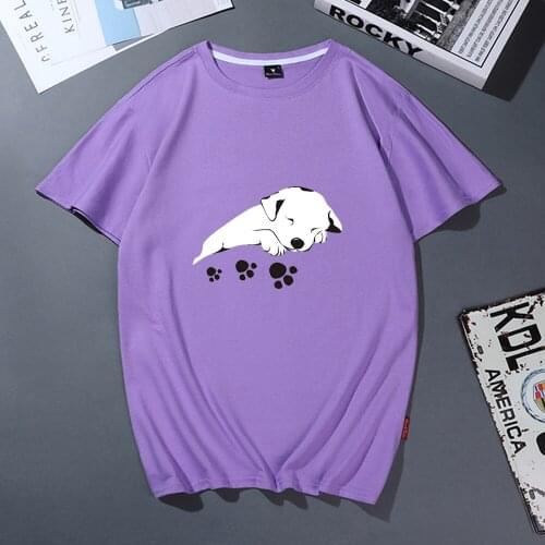 Sleeping Dog Prints Punk Black Harajuku T-Shirt for Women Round Neck Casual Kpop T Shirt Plus Size T-shirt Adorable Dog Tee Tops