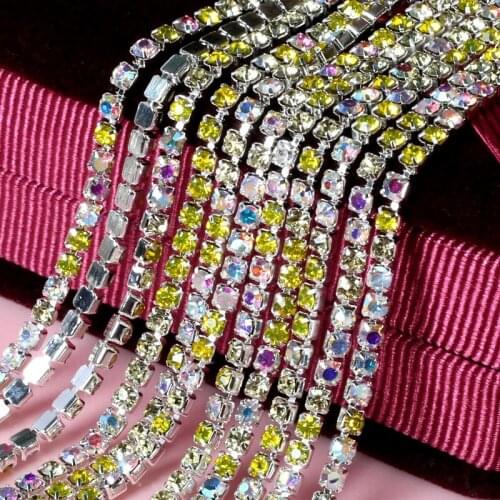 10 Yard/lot 2.8mm Mix Colour AB Diamond Claw Chain Silver Metal Base DIY Bling Materials Encryption Claw Chain Decoration
