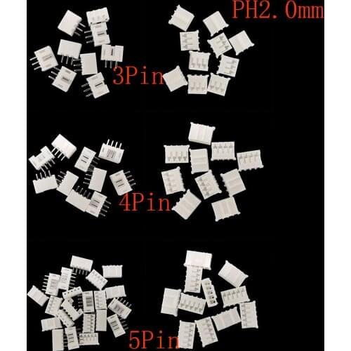 100Pcs/Lot PH2.0 JST Plug Socket Wire Connector Pitch 2.0mm 2Pin 3Pin 4Pin 5 Pin Plastic Housing Pin Header Male Female Terminal
