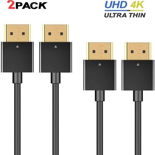 2Pack Ultra Thin HDMI-compatible Cable, Super Flexible Slim, 3D, 4K@60Hz, ARC for Camera, Camcorder, Monitor, HDTV, PC, Xbox