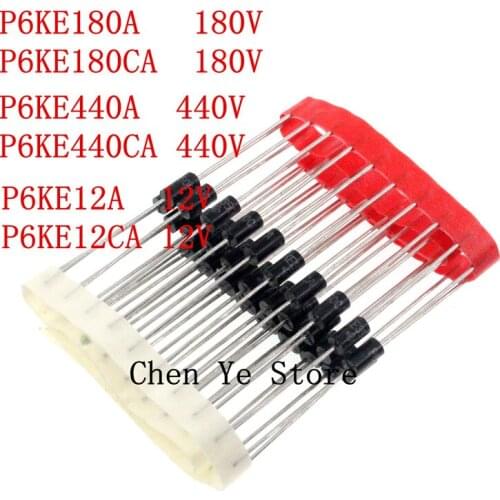 200PCS P6KE12A/P6KE12CA P6KE440A/P6KE440CA P6KE180A/P6KE180CA Transient Voltasge Suppressors TVS Diode P6KE DO-15 DIP 12V 440V