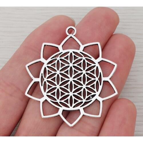 5pcs/lot Tibetan Silver Color Sunflower Flower of Life Charms Pendants DIY Jewelry Making Findings 48x42mm