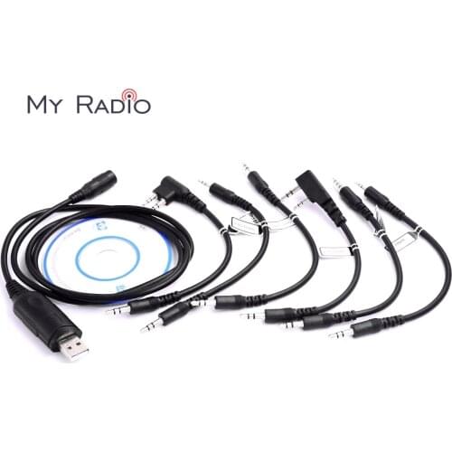 6 in 1 USB Program Programming Cable Adapter & CD for Kenwood Motorola Baofeng HYT iCOM ham transceiver Multi-interface cable