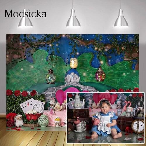 Wonderland Baby Birthday Cake Smash Backdrop Jungle Fairy Tale Princess Children Portrait Backdrop Photography Photo Studio Prop