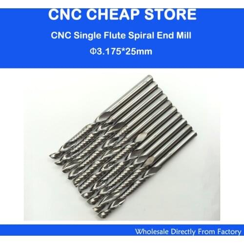 Free shipping 10 pcs Carbide endmill single flute spiral CNC router bits Cutter Tools 3.175 x 25mm