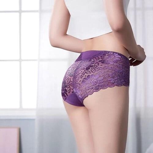 Plus Size Women Panties Sexy Lace Underwear Woman Knickers Mesh Floral Lingerie Female Seamless Briefs Underpants
