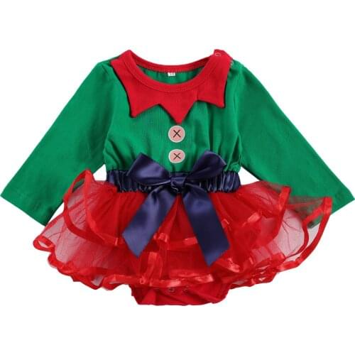 Citgeett Autumn Green Newborn Baby Girls Christmas Bodysuit Dress Fashion Long Sleeve Bowknot Tutu Skirts Xmas Clothes