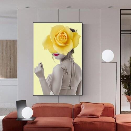 Citon Fashion beauty and flowers Scandinavian Canvas Art Oil Painting Famous Artwork Poster Picture Wall Decor Home Decoration