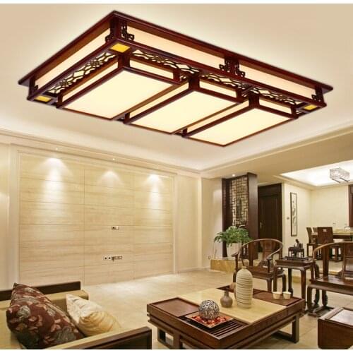 Chinese style LED wood ceiling lamps rectangular wooden restaurant living room bedroom study ceiling lights ZA62315