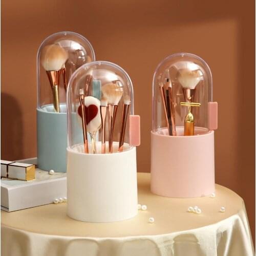 Makeup Brush Holder Transparent 180 Rotating Cosmetic Organizer Barrel Dust-proof Eyebrow Pencil Storage Box Container for Home