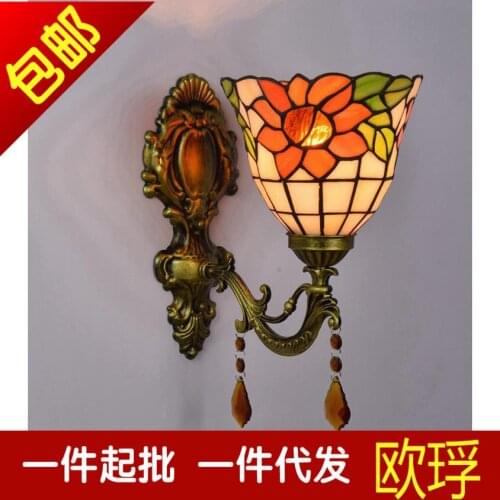 European Mediterranean sunflower tiffany retro pendant light hallway cozy Creative lamp bar corridor