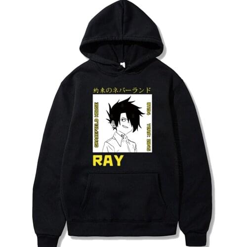 Harajuku Promised Neverland Unisex Hoodies Japanese Anime Emma Printing Mens Hoodie Sweatshirt Daily Casual Streetwears